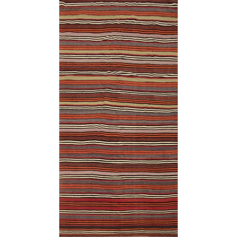 Hand Woven Oriental 100% Wool Carpet Southwestern Geometric Multi-Colored Kilim Area Rug - 10' 2'' X 4' 8''