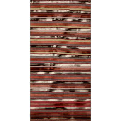Hand Woven Oriental 100% Wool Carpet Southwestern Geometric Multi-Colored Kilim Area Rug - 10' 2'' X 4' 8''