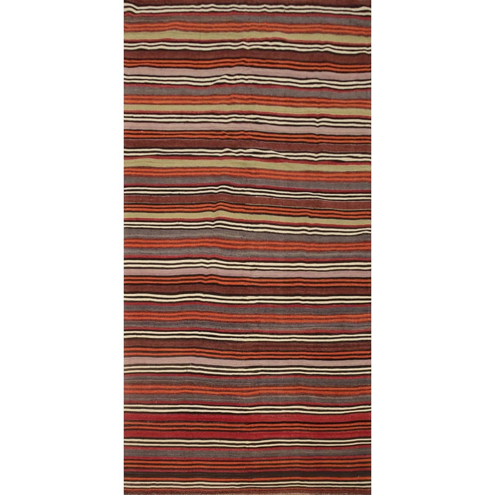 Hand Woven Oriental 100% Wool Carpet Southwestern Geometric Multi-Colored Kilim Area Rug - 10' 2'' X 4' 8''