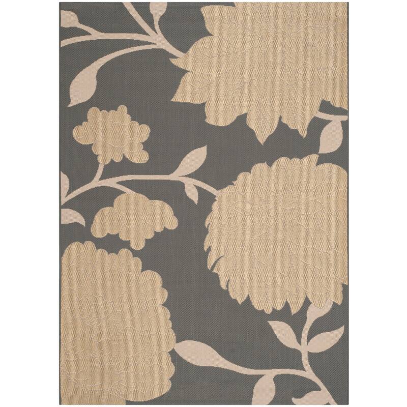 SAFAVIEH Courtyard Damaris Floral Indoor/ Outdoor Waterproof Patio Backyard Rug - 4' Square - Anthracite/Beige