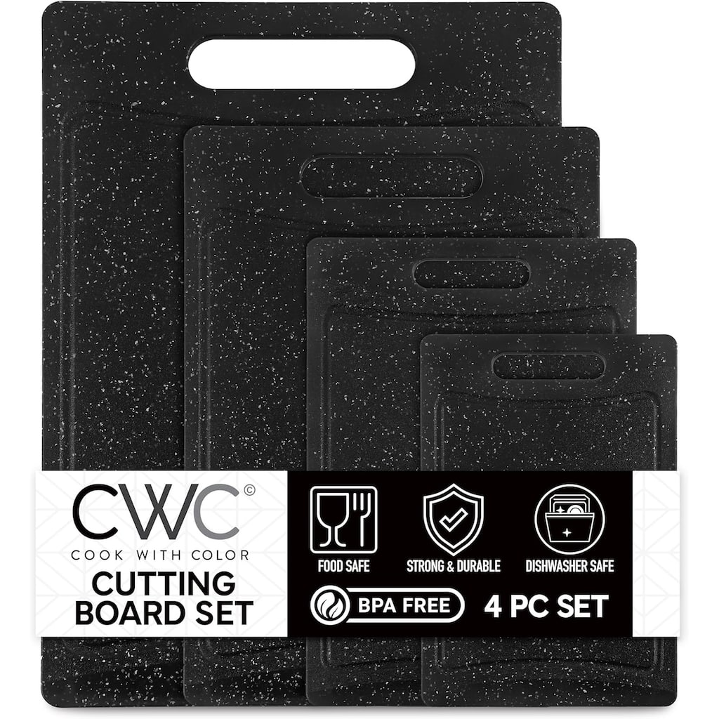 COOK WITH COLOR Non-Slip Cutting Board Set – Kitchen Essentials with Easy Grip Handle, 4 Cutting Boards - 6x9.5 - 12x 17