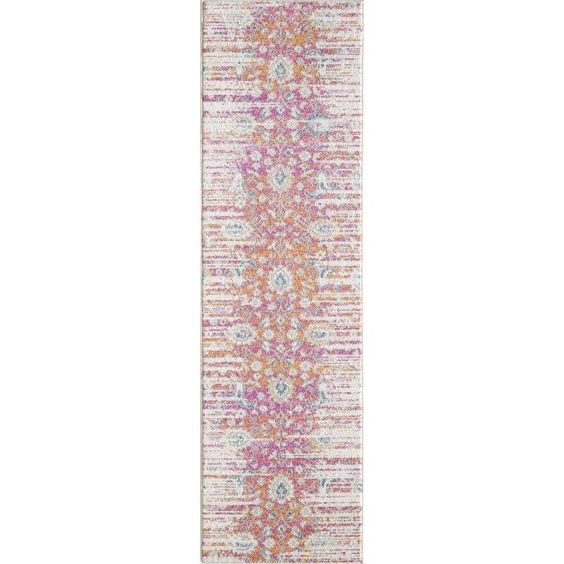 Porch & Den Spirited Mid-Century Distressed Floral Area Rug - 2' x 7' Runner - Sunset