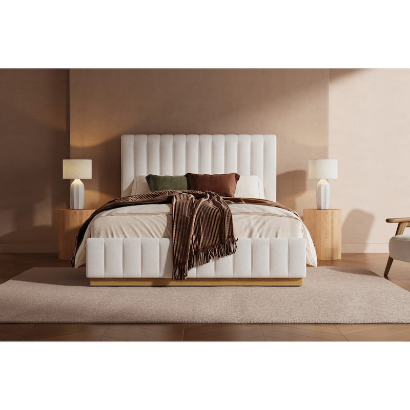 Christopher Knight Home - Harper Modern Linen Upholstered King Bed Frame with Thick Headboard and Solid Wood Base