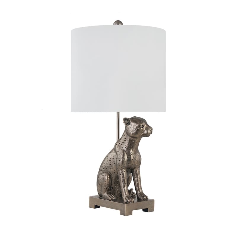 23"H Grey Resin Leopard Table Lamp With Shade - 12" x 12" x 23" - 12" x 12" x 23" - Gray