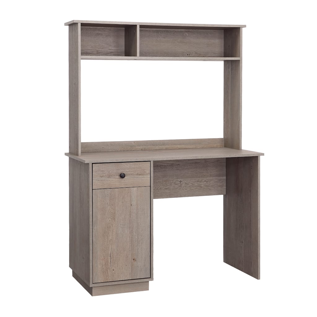 Brown Compact Desk with Hutch 42.99 Inch Small Space Workstation with Storage Drawer