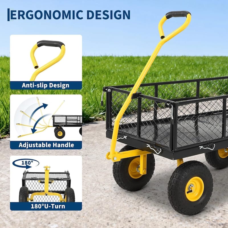 Heavy Duty Outdoor Yard Utility Garden Cart with Wheels and 180 Degree Rotating Handle, 900 LBS Load