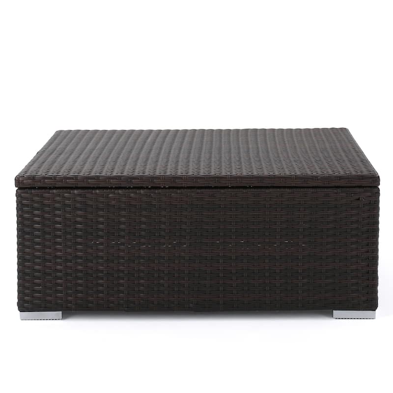 Roomfitters Outdoor Storage Coffee Table, All-Weather Rattan Patio Deck Box with Lift-Top Lid for Garden or Porch, Brown