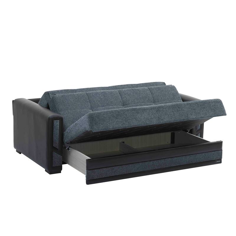 HomeRoots 78" Gray Chenille Convertible Futon Sleeper Sofa And Toss Pillows With Storage