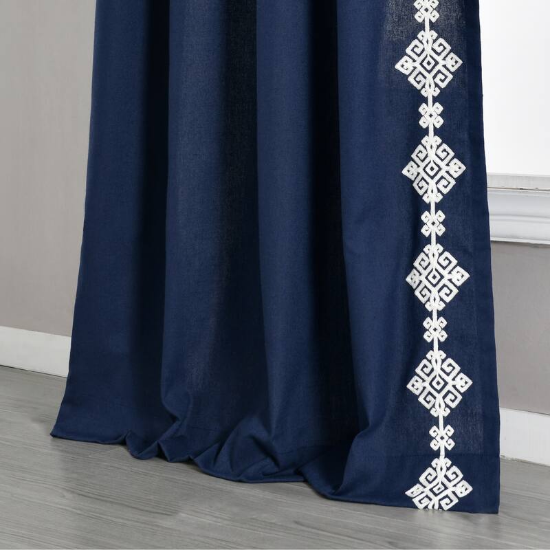 Lush Decor Luxury Modern Geo Linen Like Embroidery Border Window Curtain Panel