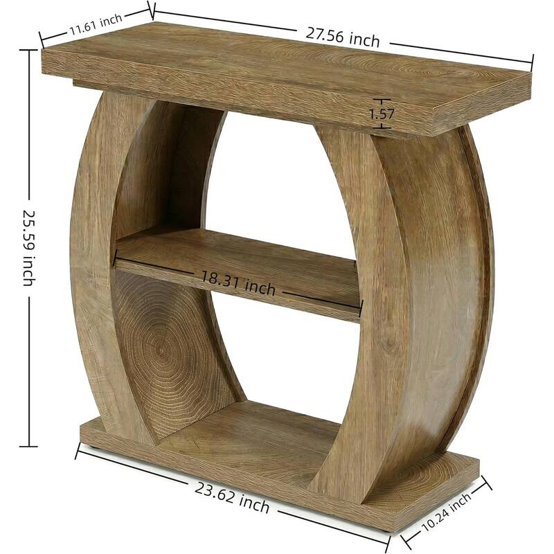 3-Tier Wooden End Table with Curved Frame, Farmhouse Narrow Bedside Table Side Table