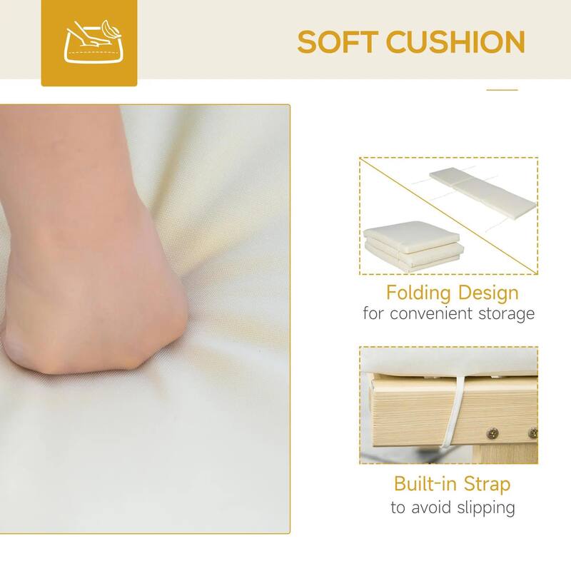 Wood Chaise Lounge, Outdoor Recliner, 4-Pos Adjustable with Cushioned