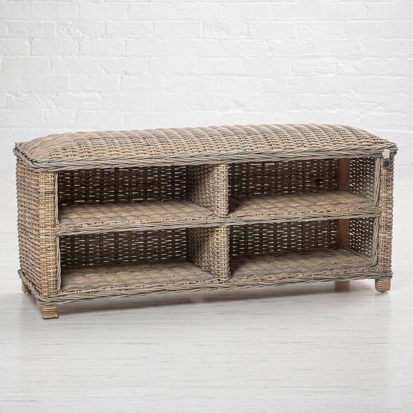 Key Largo Rattan Shoe Storage Bench Overstock 32567883