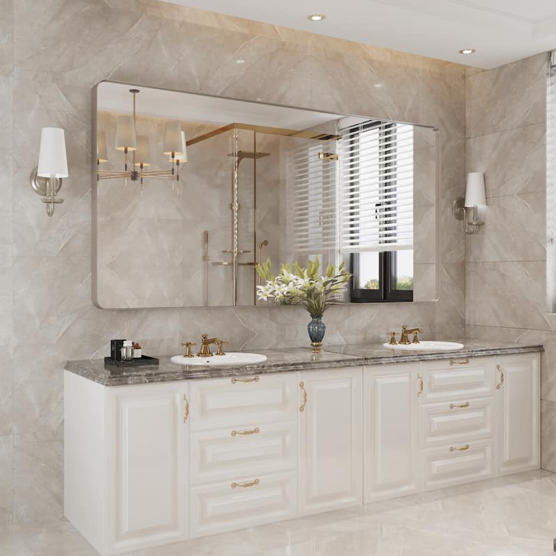 QuivaraView Rectangular Aluminum Framed Bathroom Vanity Mirror - 72" x 36" - Brushed Nickel