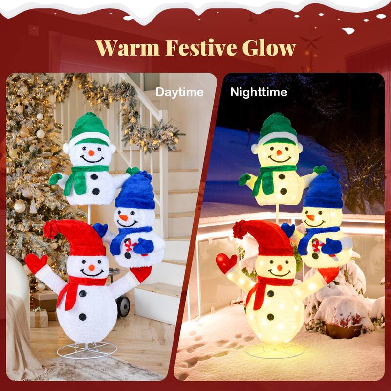 Gymax 5 FT Stacked Snowman Lighted Christmas Decoration w/110 LED