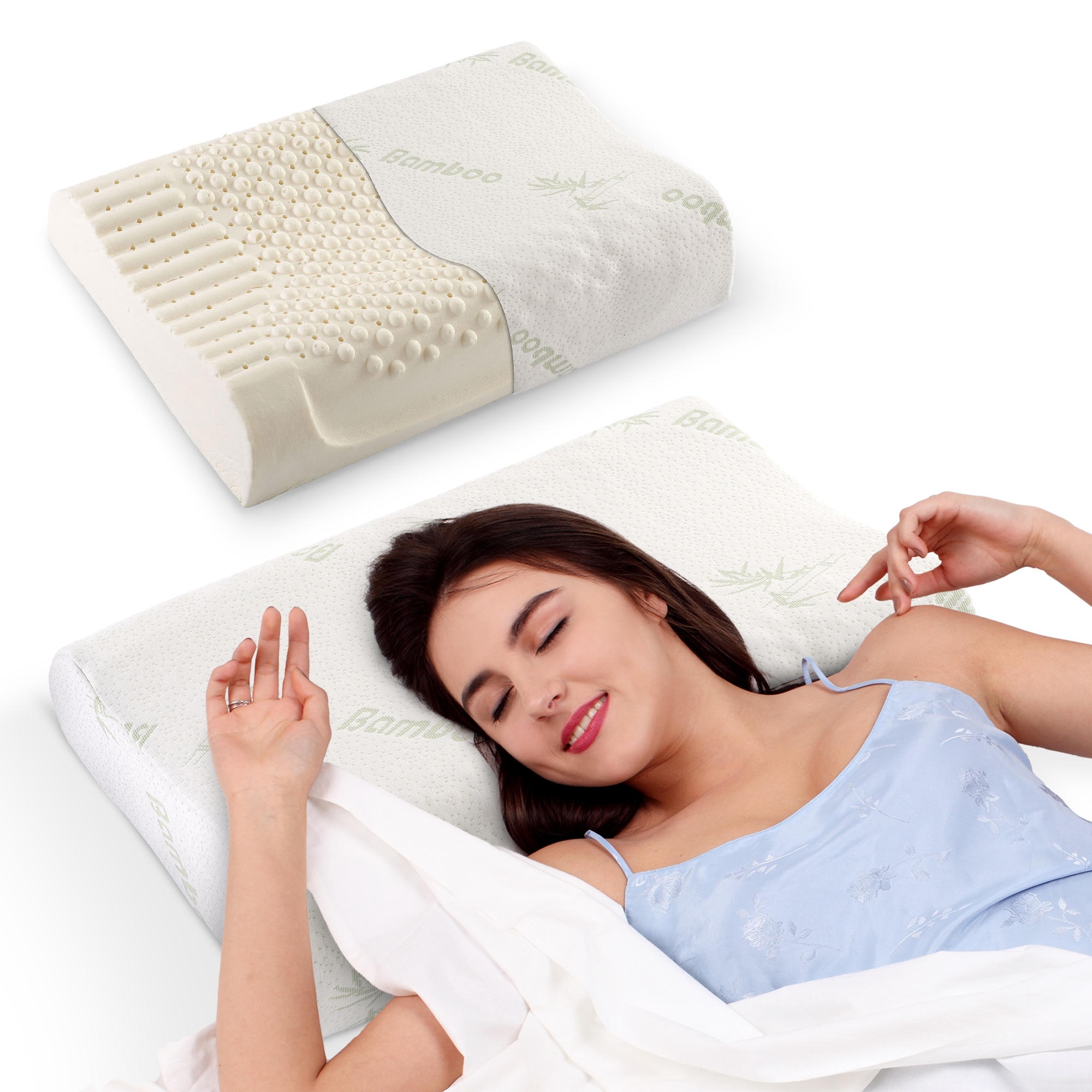 Cheer Collection Contoured Latex Foam Pillow with Washable Cover - White