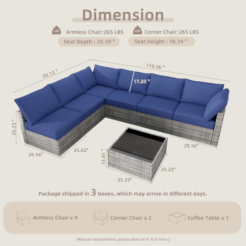 OVIOS 7-Piece Low Profile Deep Seat Wicker Outdoor Patio Furniture Set