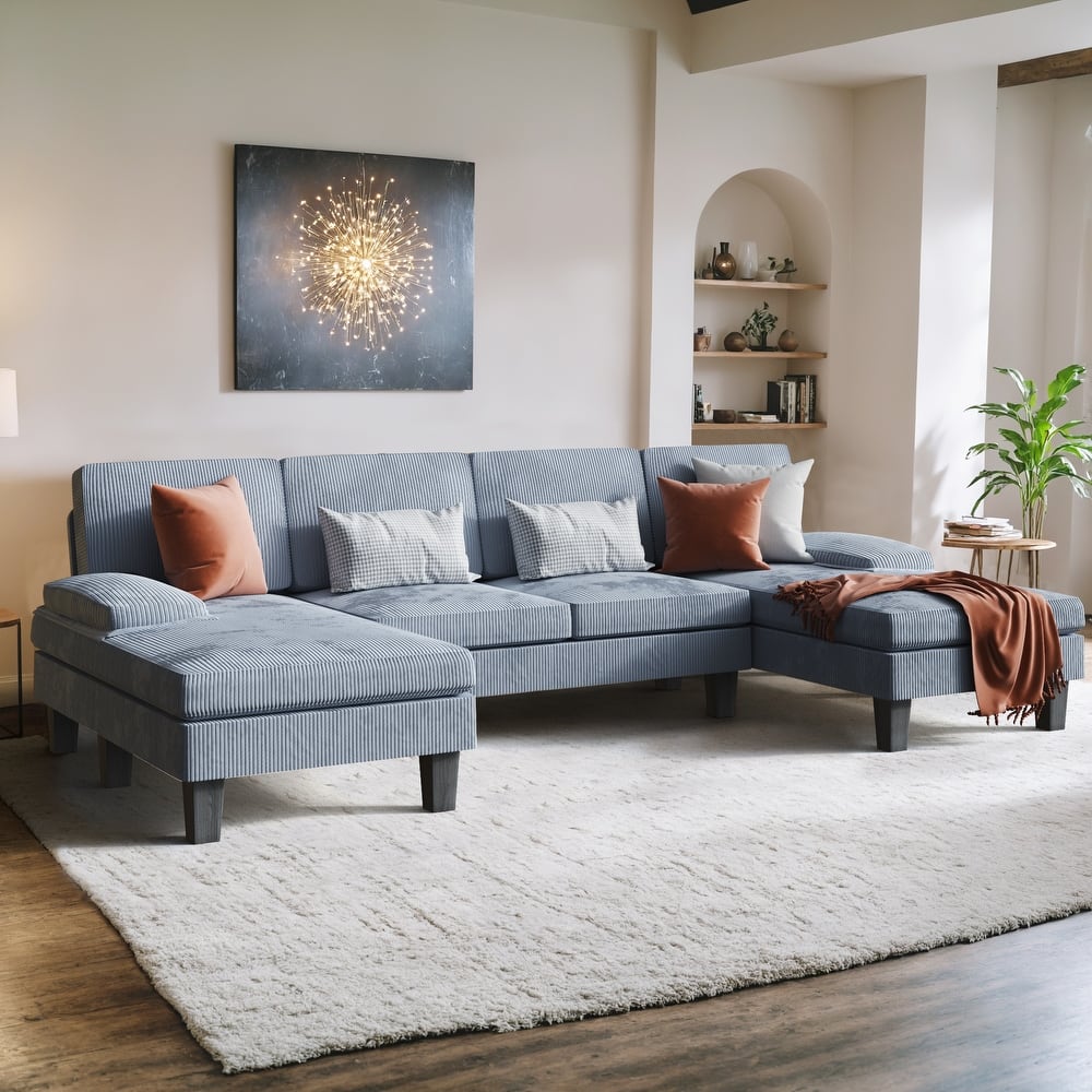 Furniwell Corduroy Modern U-section Modular Sofa