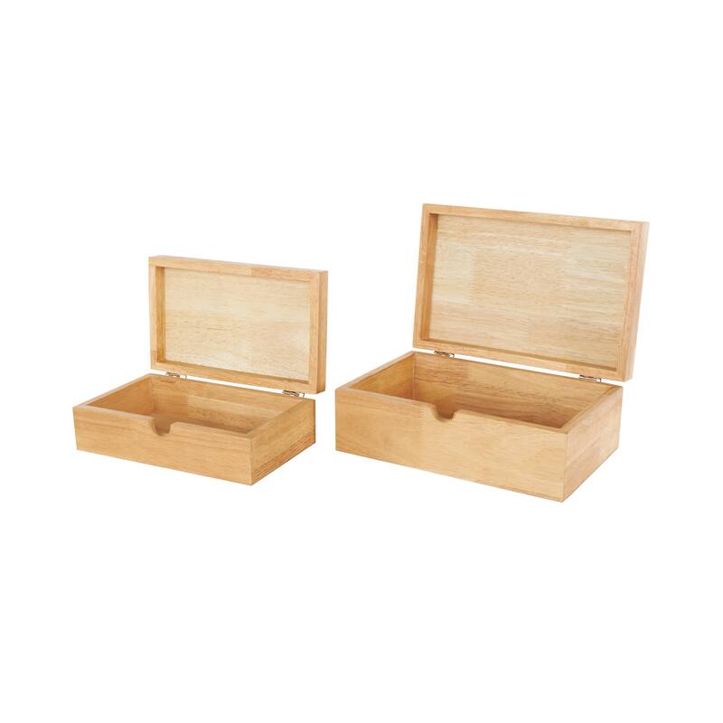 Wood Handmade Storage Box with Seashell Tops - Set of 2 Light Brown - Roche River Decor - 8"W x 12"L x 5"H