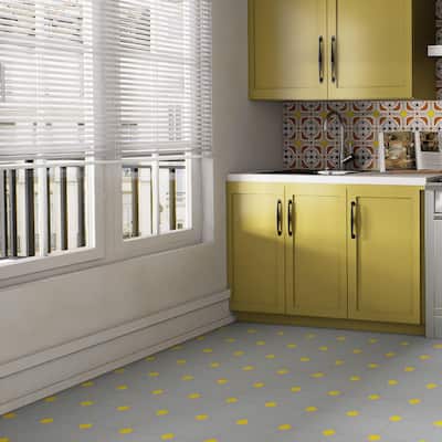 Merola Tile Vaudeville Octagon Humo with Taco Lima 7-7/8" x 7-7/8" Porcelain Floor and Wall Tile