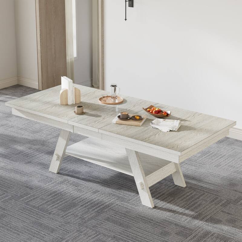 VECELO 6/8-Piece Dining Table Set with Bench, Solid Wood Rectangular Extendable Dining Table & 4 Solid Wood Dining Chairs