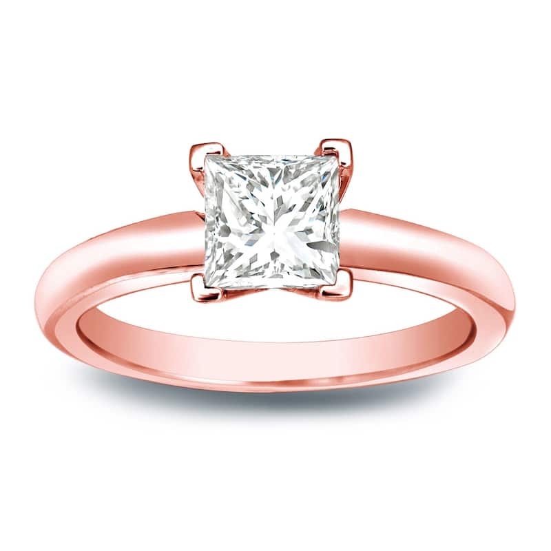 Auriya 14k Gold 1/4ctw Princess-cut Solitaire Diamond Engagement Ring - Rose - 4