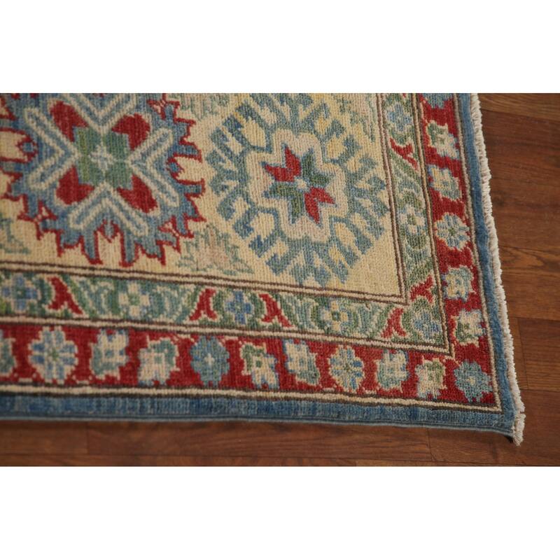 Blue Geometric Kazak Oriental Area Rug Handmade Wool Carpet - 9'2" x 12'4"