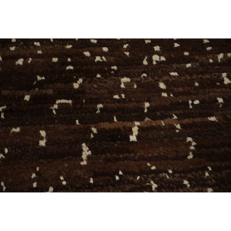 Hand Knotted Oriental 100% Wool Carpet Modern Geometric Brown Moroccan Area Rug - 8' 7'' X 6' 1''