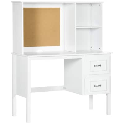 Computer Desk with Drawers & Shelves, Home Office Desk with Storage & Corkboard