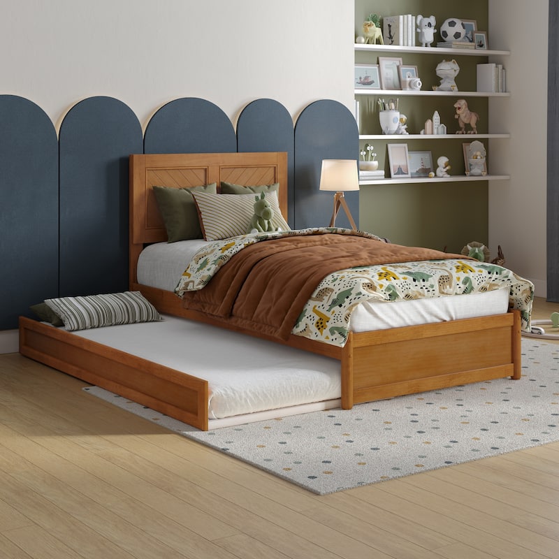 Clayton Platform Bed with Panel Footboard and Twin Trundle - Light Toffee - Twin