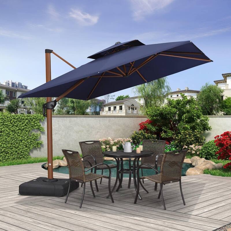 PURPLE LEAF Double Top 9 / 10 / 11 / 12 ft Square Patio Cantilever Umbrellas in Wood Color