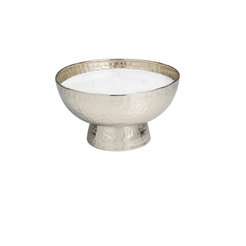 Metal Scented Wide Hammered 70 oz 4 Wick Decorative Candle with White Wax - Gold, Silver, Copper - Roche River Decor - Silver