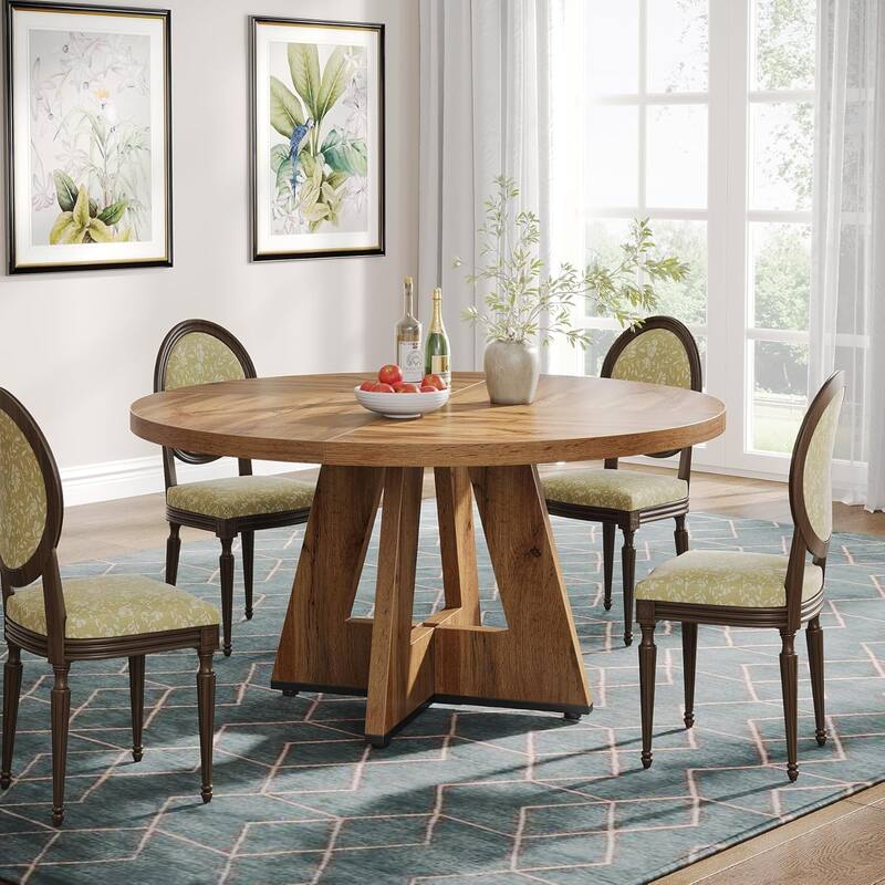47" Round Dining Table, Wood Top Kitchen Table for Dining/Living Room