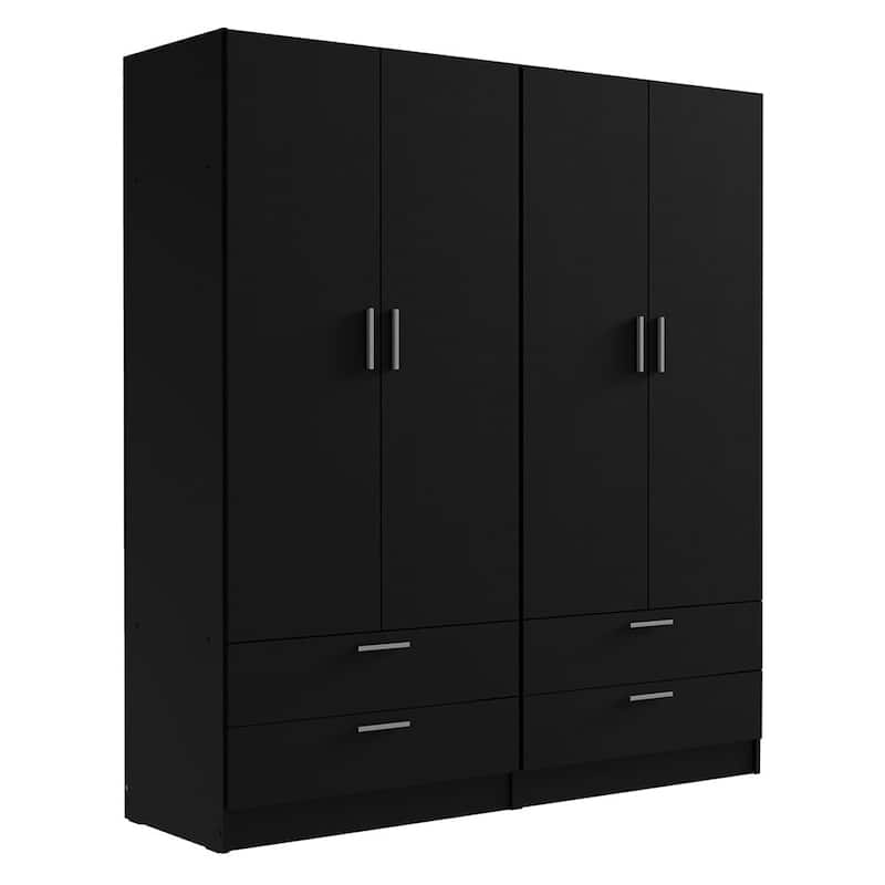 Madesa 4 Doors 4 Drawers Wardrobe With Hanging Space 63"L