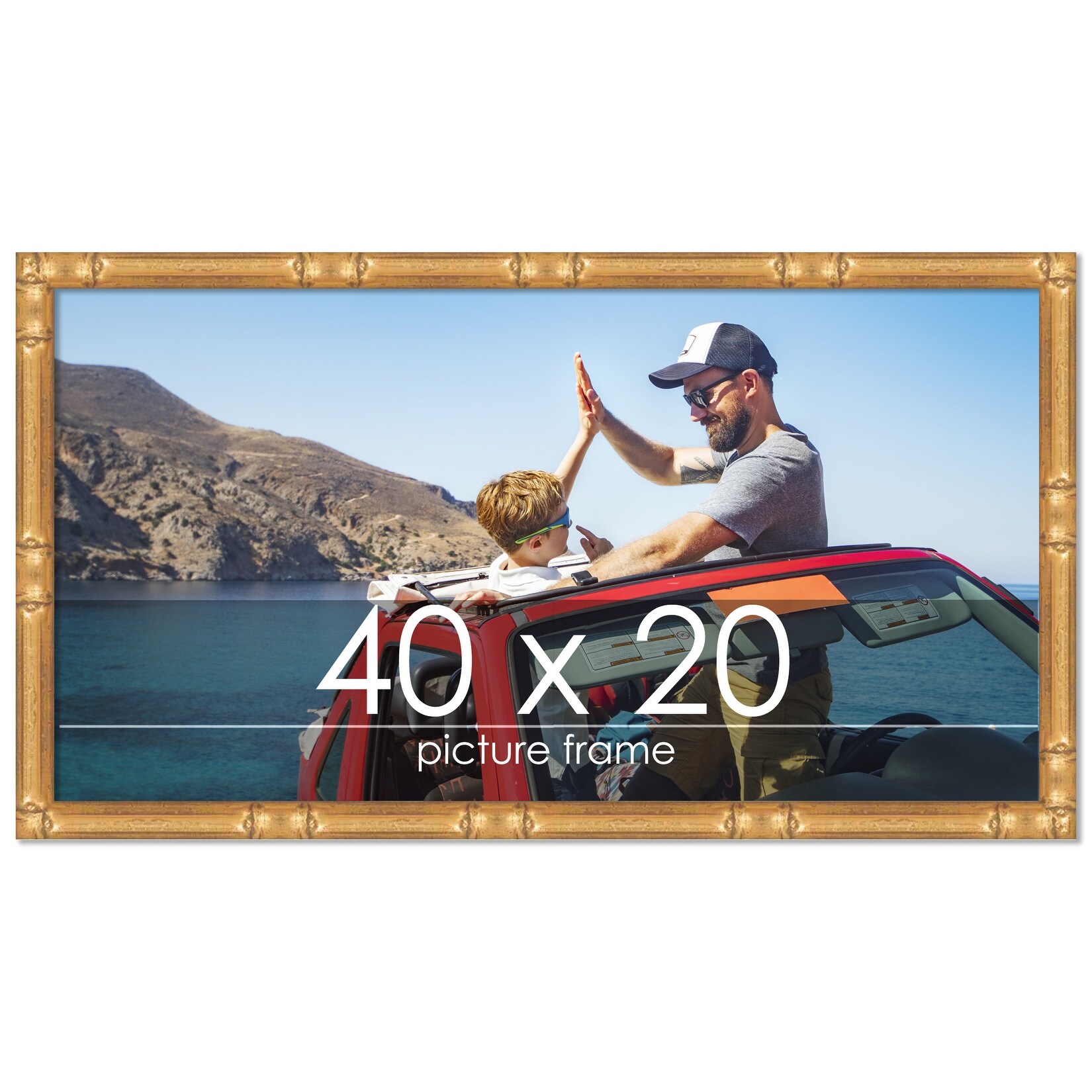 40x20 Frame Gold Bamboo Solid Wood Panoramic Frame with UV Acrylic