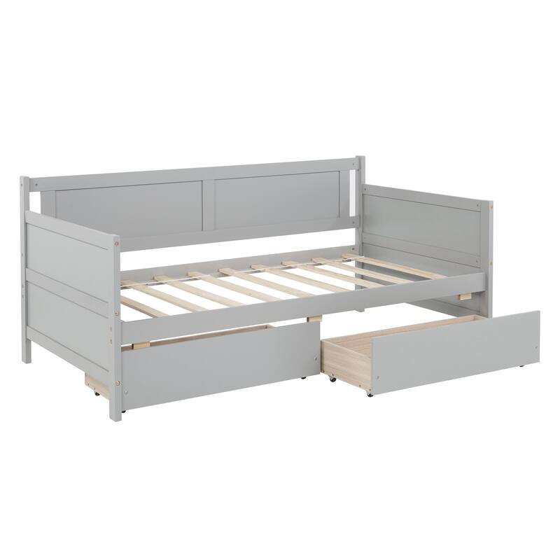 Pine Wood Sofa Bed, Twin Size Daybed with Pull-out Storage Drawers Storage Bed Platform Bed with Panel Headboard and Footboard