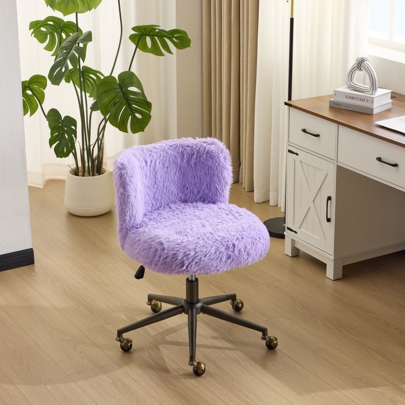 Plush Velvet Swivel Chair Antique Bronze Base With Wheels - Purple