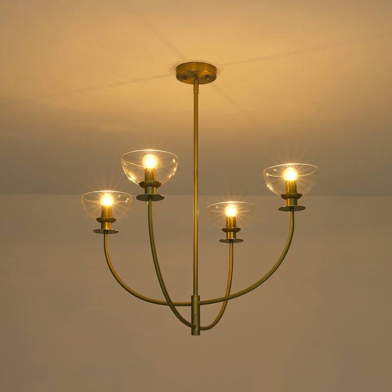 Modern 4-Light Cup Shape Clear Glass Arc Metal Chandelier - 29.7 in