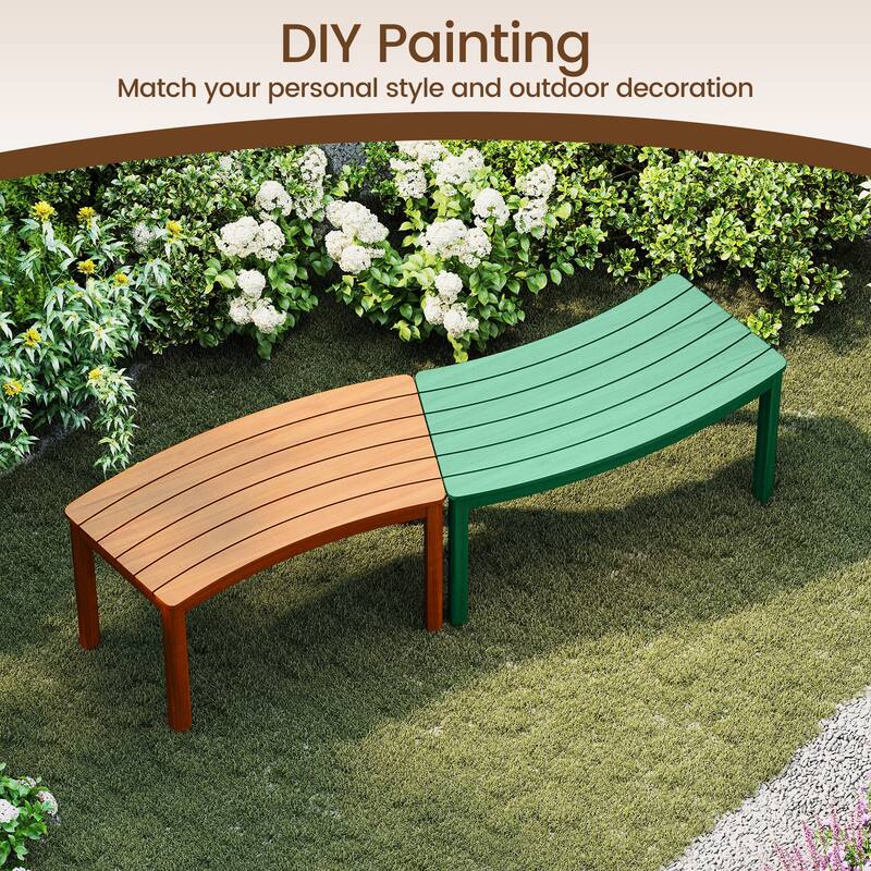 Gymax Outdoor Curved Acacia Wood Bench Set of 2 Patio Garden Backless