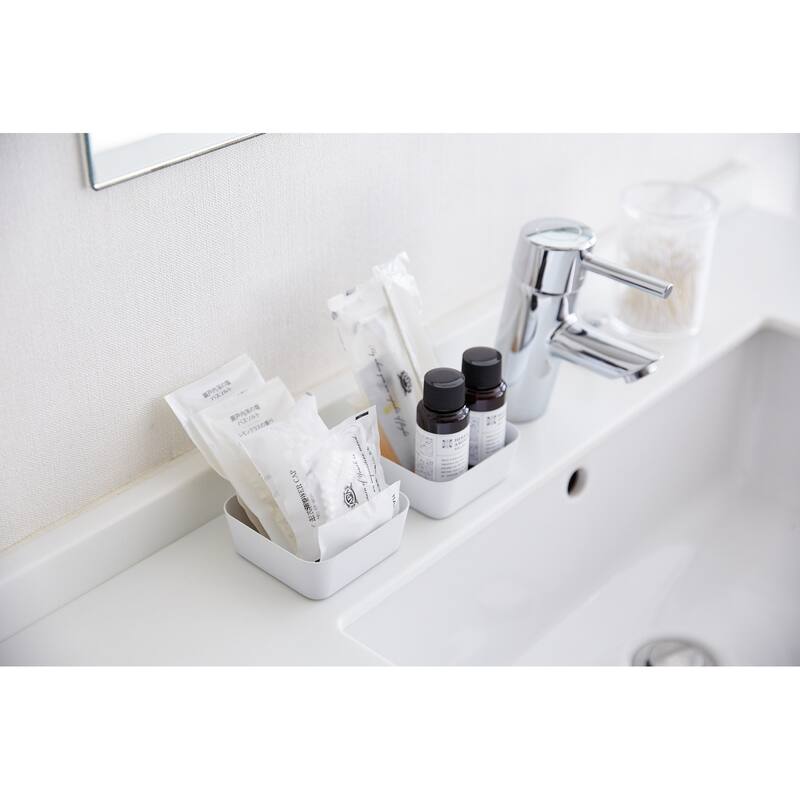 Yamazaki Home Vanity Tray - Flat - Two Sizes, Steel, 3.5" x 3.5" - L 3.54 x W 3.54 x H 1.57 inches