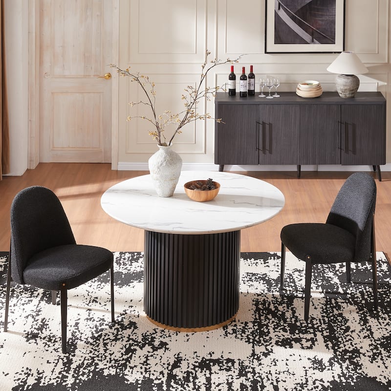 Morden Fort 3-Pieces Dining Set with Imitation Marble Table Top - Black