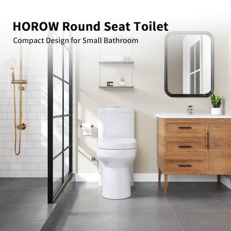 HOROW 1 Piece Dual Flush Toilet White 0.8/1.28 GPF Seat Included 10 Inch Rough In - N/A