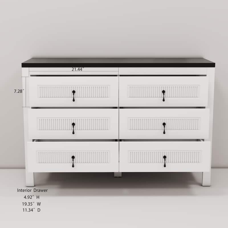 Modern 48-Inch White 6-Drawer Accent Sideboard Cabinet - 48" in Width