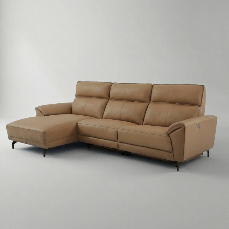 Furniture of America Fynae Modern Leather L-Shaped Sectional Recliner with Chaise and USB Ports