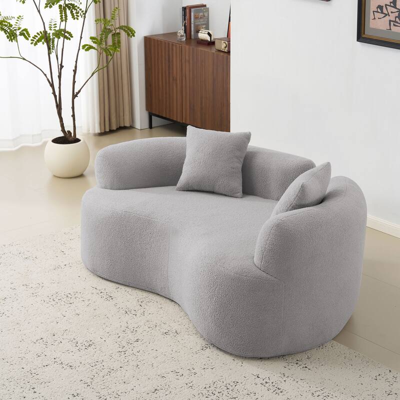 66.93 Inch Curved Grey Loveseat with Foam+Spring, No Assembly, 350 lbs Capacity - Multi-Color