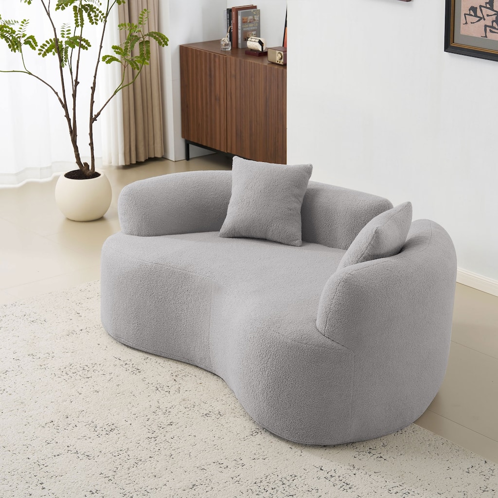 66.93 Inch Curved Grey Loveseat with Foam+Spring, No Assembly, 350 lbs Capacity