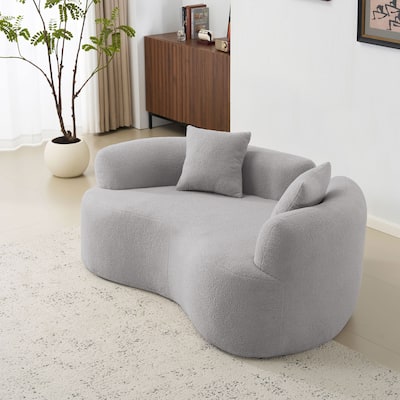 66.93 Inch Curved Loveseat Grey Full Compression Sponge Sofa, Teddy Velvet Fabric, No-Assembly Compact Sofa