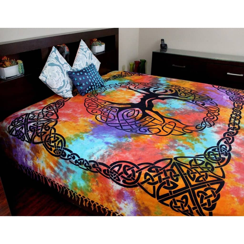 Cotton Celtic Tree of life Tablecloth Rectangle with Fringes