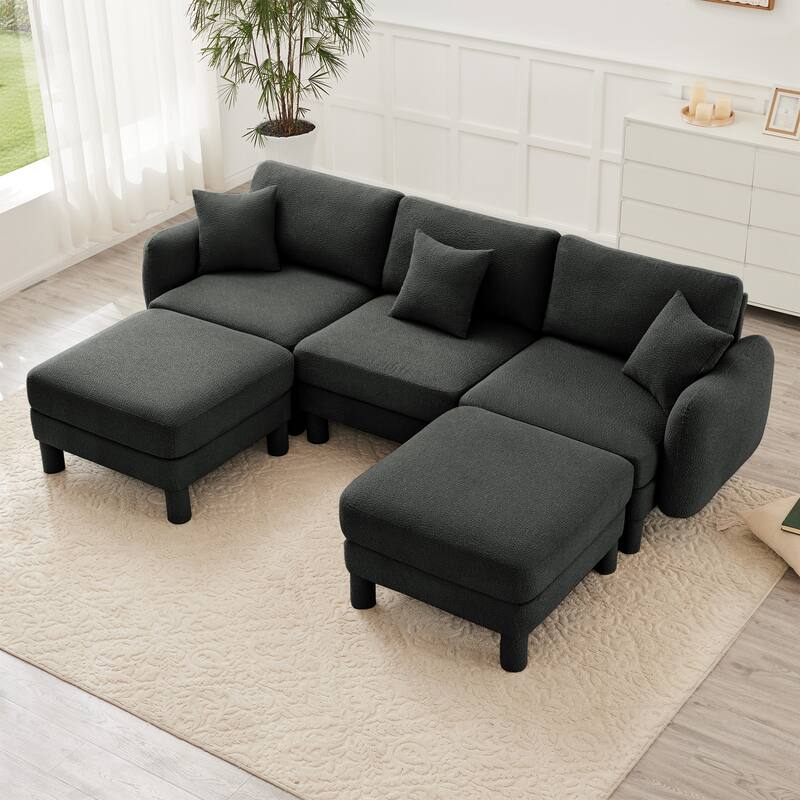 109.4" 3-Seater Modern Upholstered Sofa Couch, Deep-Seat Sectional Sofa with Shell-Shaped Armrests, Leisure Sofa for Living Room
