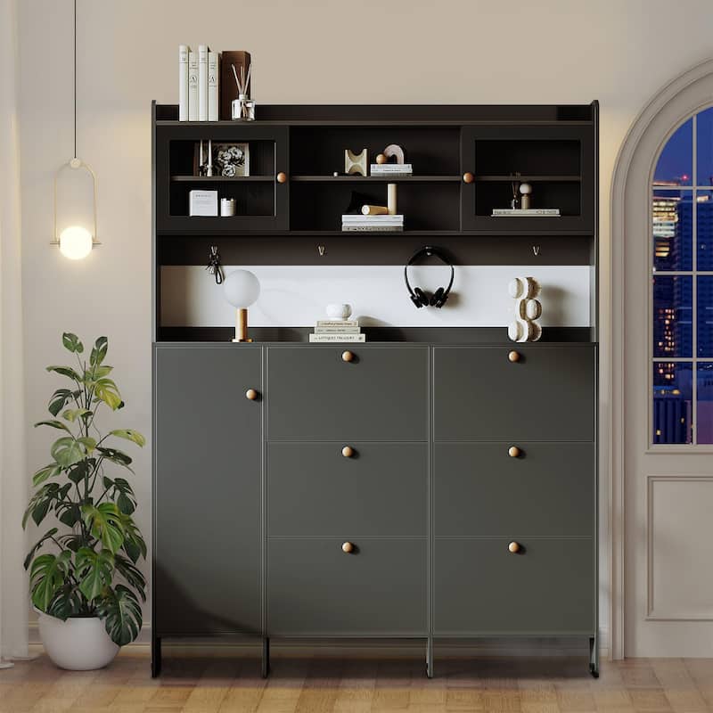 Classic Multifunctional Freestanding Tall Shoe Storage Cabinet - Black