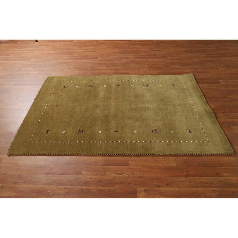 Hand Knotted Oriental 100% Wool Carpet Tribal Tribal Green Gabbeh Area Rug - 5' 11'' X 3' 11''